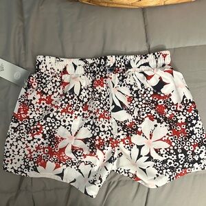 Girls Floral Shorts - White, Red & Black
